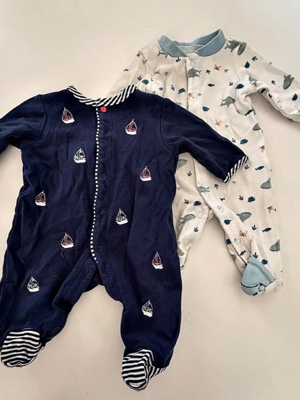 Little Me and Carter’s Baby Footed Sleeper Set Blue & White